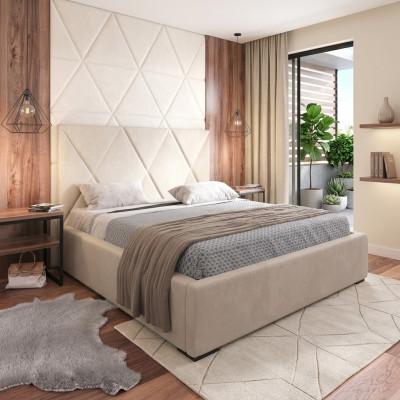 Bed Beige Double Bed Style Elegant Bed Upholstered Fabric Bedroom Modern New