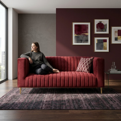 Bankstel 2-zits roze woonkamer modern design luxe houten meubels gestoffeerd stof nieuw