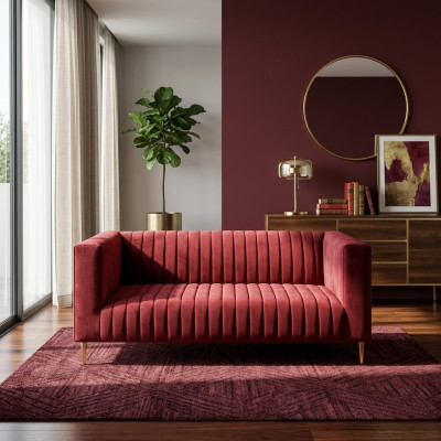 Bankstel 2-zits roze woonkamer modern design luxe houten meubels gestoffeerd stof nieuw