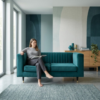 Bankstel 2-zits Groen Elegant Modern Luxe Design Houten Meubels Bekleding Stof Nieuw