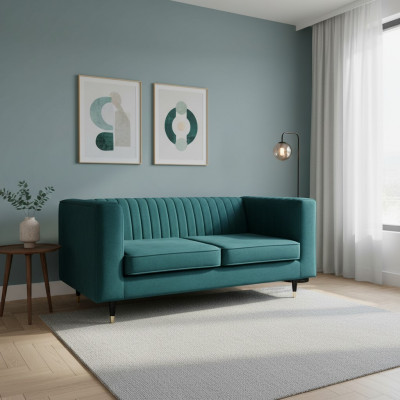 Bankstel 2-zits Groen Elegant Modern Luxe Design Houten Meubels Bekleding Stof Nieuw