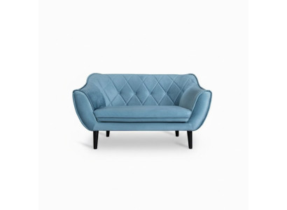 Comfortabele, zachte 2-zitsbank met luxe bekleding in een zachtblauwe kleur.