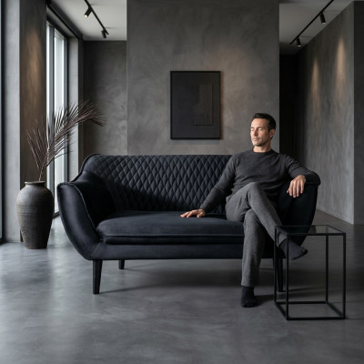 Sofa 2-zits Zwart Modern Woonkamer Luxe Ontwerp Houten Meubelen Bekleding Stof