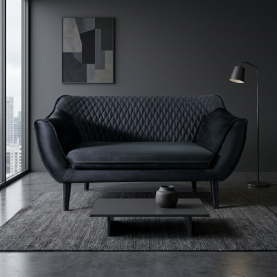 Sofa 2-zits Zwart Modern Woonkamer Luxe Ontwerp Houten Meubelen Bekleding Stof