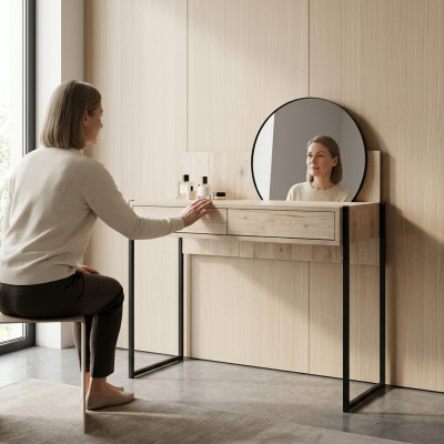 Kaptafel Beige Slaapkamer Spiegel Meubilair Ontwerp Elegant Luxe Mooi Nieuw