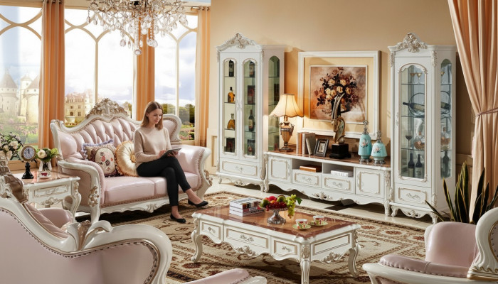 Vitrine Wit Luxe Woonkamer Meubels Hout Glas Ontwerp Elegant Klassiek