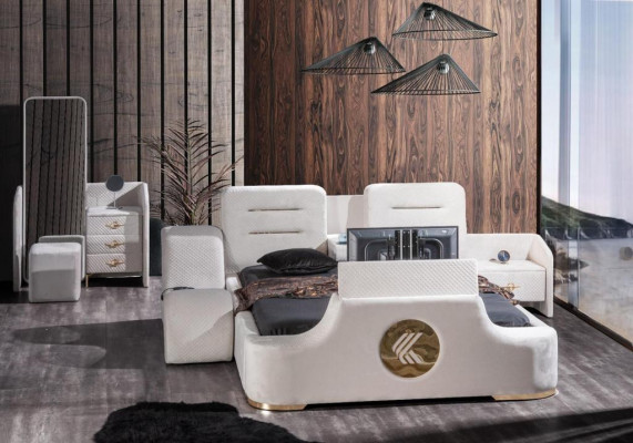 Tweepersoonsbed Bedden Modern Luxe Poef Multifunctioneel Bed Ontwerp Fluweel