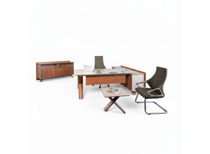 Houten meubels, werktafel, hoekbureau, kantoormeubelen, dressoir, salontafel, modern.