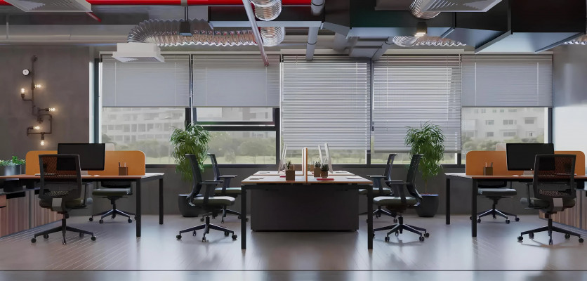 Grote werktafel kantoormeubilair thuiskantoorinrichting luxe design.
