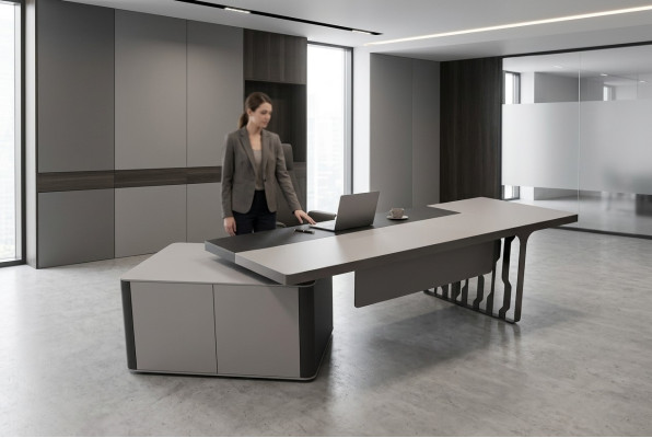 Moderne bureaukantoorinrichting thuiswerkmeubels grijze kantoortafel