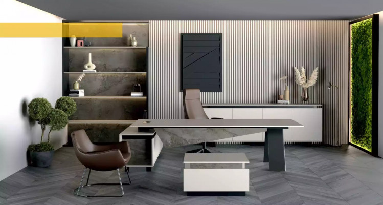 Grijze kantoorinrichting bureau dressoir kantoormeubilair Modern Hout