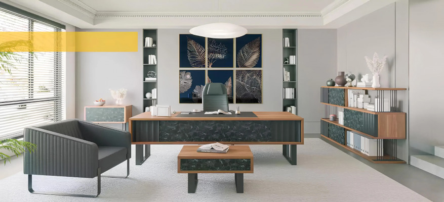 Massief houten bureau kantoormeubelen kantoorinrichting designmeubelen