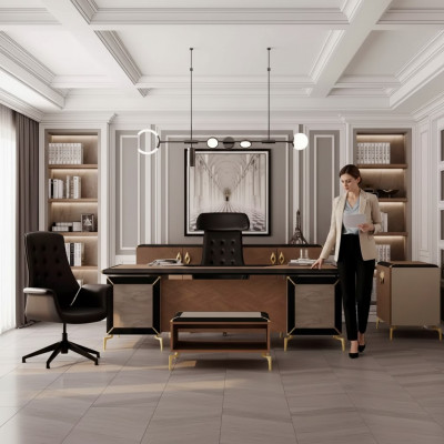 Moderne kantoormeubelen, dressoir, bureau, hoekbureau, ladekast.