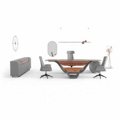 Een luxueuze set voor een hoogwaardig kantoor in futuristische stijl.