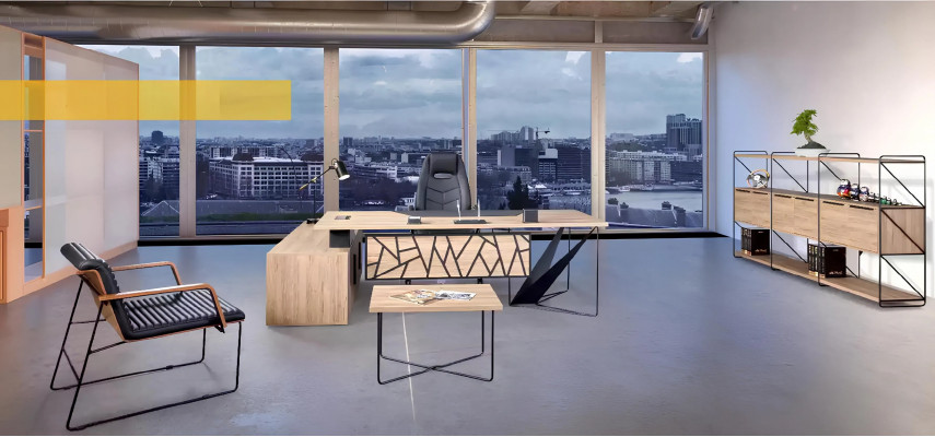 Ontwerper metalen salontafel houten meubels thuiskantoor inrichting kantoormeubilair