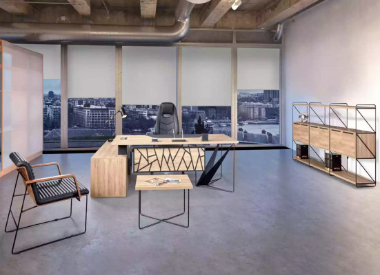 Ontwerper metalen salontafel houten meubels thuiskantoor inrichting kantoormeubilair