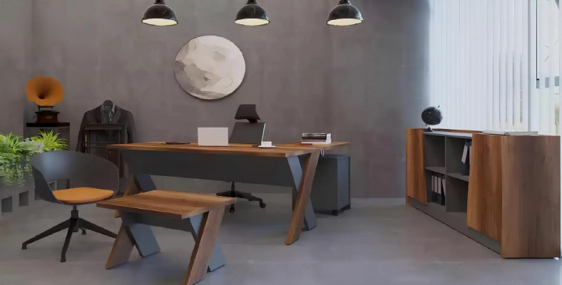 Schrijftafels Luxe Modern Kantoor Hout Metaal Grijs Secretaris Modern