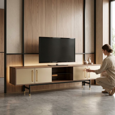 Lowboard tv-meubel Wandkast bruin tv Design Luxe Houten Meubels 260cm