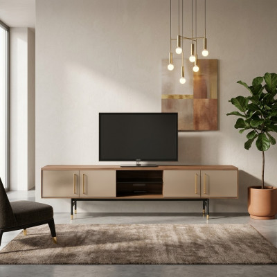 Lowboard tv-meubel Wandkast bruin tv Design Luxe Houten Meubels 260cm