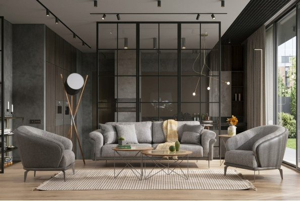 Zitgroep Bank 3-zits Grijs Fauteuil Woonkamer Meubels Luxe Design