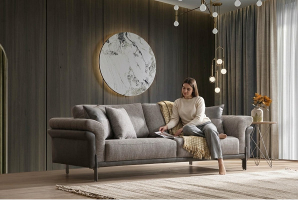 Bank 3-zits Grijs Woonkamer Klassiek Design Elegante Stijl 230cm