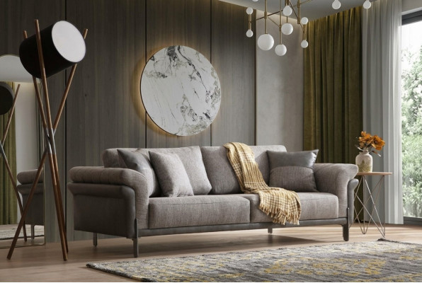 Bank 3-zits Grijs Woonkamer Klassiek Design Elegante Stijl 230cm