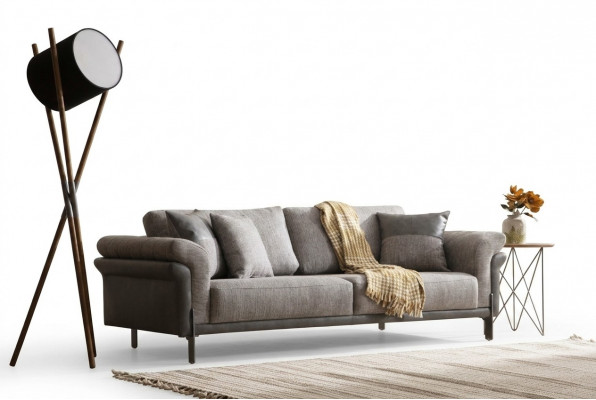Bank 3-zits Grijs Woonkamer Klassiek Design Elegante Stijl 230cm