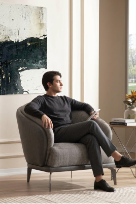 Fauteuil Eenpersoons Luxe 1 Zitbekleding Zitontwerp Grijs Zitstof Nieuw