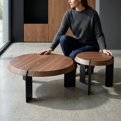 Salontafel bijzettafel ontwerptafel rond bruine woonkamertafel nieuw