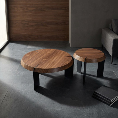 Salontafel bijzettafel ontwerptafel rond bruine woonkamertafel nieuw