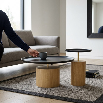 Salontafel Luxe Houten Design Tafel Bijzettafel Zwart Ronde Tafels Nieuw