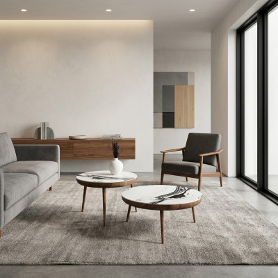 Salontafel set 2-delig. Tafel Woonkamer Meubelen Rond Wit Hout Design