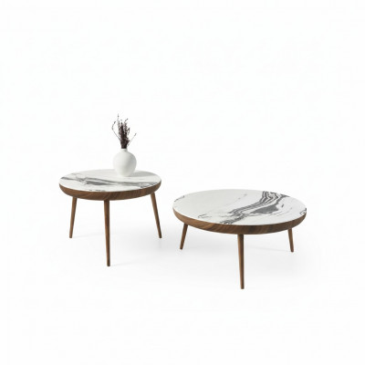 Salontafel set 2-delig. Tafel Woonkamer Meubelen Rond Wit Hout Design