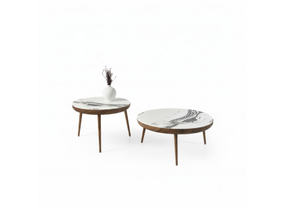 Salontafel set 2-delig. Tafel Woonkamer Meubelen Rond Wit Hout Design