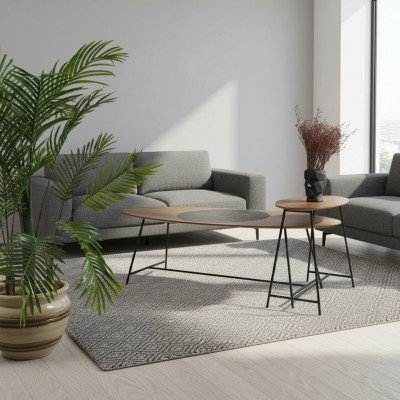 Moderne tafel salontafel bijzettafel ontwerp woonkamer hout ovaal 2-delig.