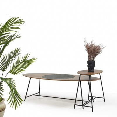 Moderne tafel salontafel bijzettafel ontwerp woonkamer hout ovaal 2-delig.