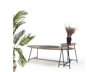 Moderne tafel salontafel bijzettafel ontwerp woonkamer hout ovaal 2-delig.