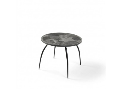 Originele zwarte ronde salontafel met een gesneden tafelblad.