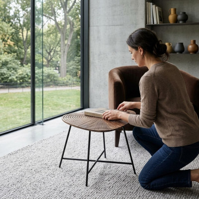 Luxe salontafel voor in de woonkamer met een gebeeldhouwd tafelblad