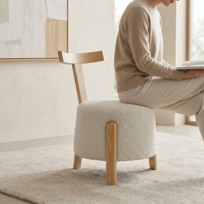Stoel Eetkamer Beklede Stoel Lounge Wit Textiel Zit Fauteuil Hout Nieuw