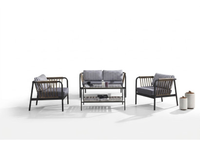 Ontwerpbank 2-zitsstof 2x fauteuil gestoffeerde banken textiel salontafel nieuw