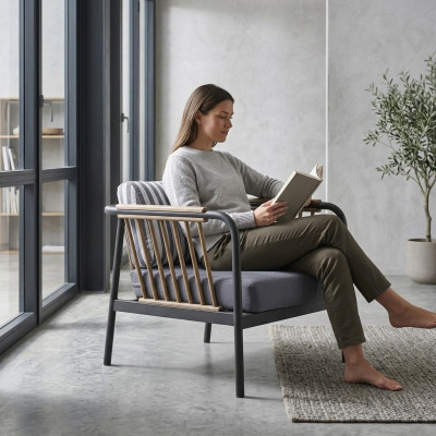 Fauteuil Ontwerp Zits Luxe Grijs Textiel Zits Luxe Gestoffeerde Meubels Ontwerp