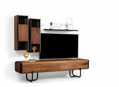 Een prachtige televisiekast met wandplanken in loftstijl die een stijlvolle uitstraling aan uw woonkamer geeft.