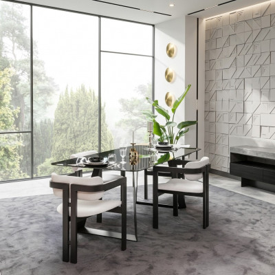 Luxe eetkamer glazen design tafel eetgroep eettafel met 4 stoelen 5-delig