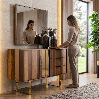 Luxe dressoir met spiegel voor slaapkamer in moderne stijl.