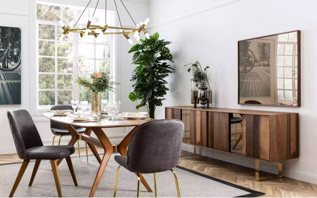 Italiaanse stijl Eettafel 4x Stoelen Houten Tafel Eetset Modern Design 5-delig