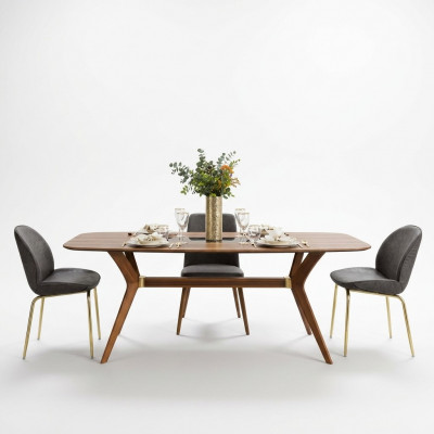 Italiaanse stijl Eettafel 4x Stoelen Houten Tafel Eetset Modern Design 5-delig