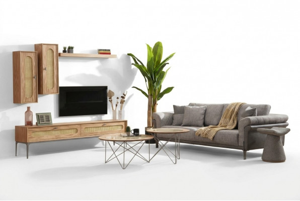 Tv-meubel Laag tv-meubel Bank 3-zitsbank 2 salontafels Tv-wand