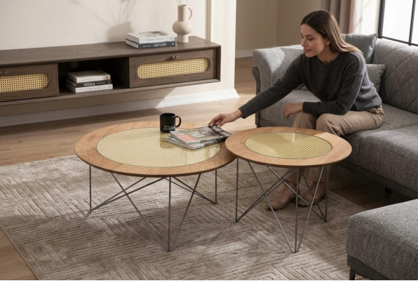 Italiaanse stijl 2x salontafels rond luxe bruin woonkamer tafel