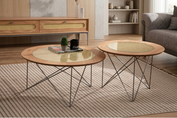 Italiaanse stijl 2x salontafels rond luxe bruin woonkamer tafel